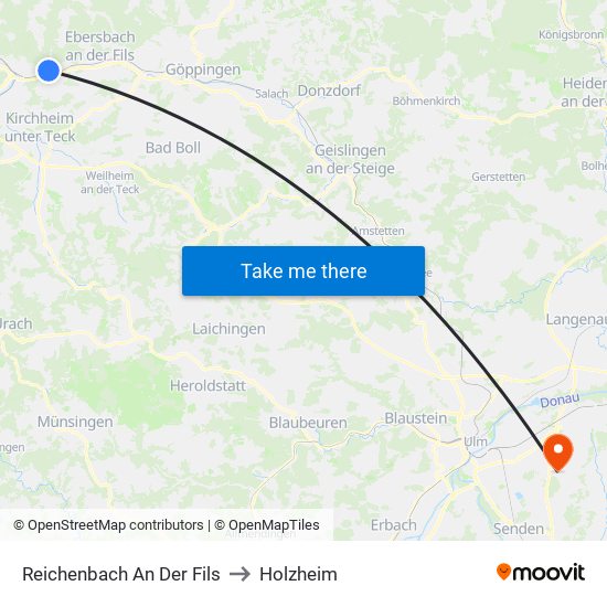 Reichenbach An Der Fils to Holzheim map
