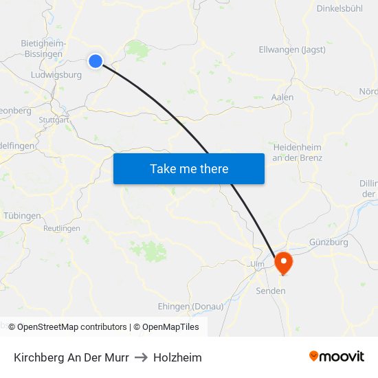 Kirchberg An Der Murr to Holzheim map