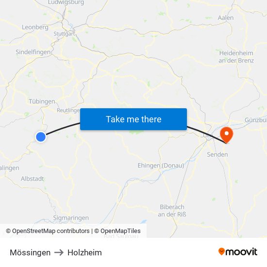 Mössingen to Holzheim map