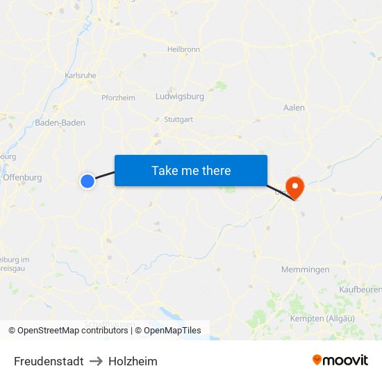 Freudenstadt to Holzheim map