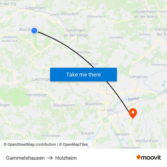 Gammelshausen to Holzheim map