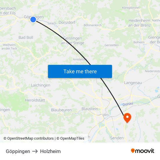 Göppingen to Holzheim map
