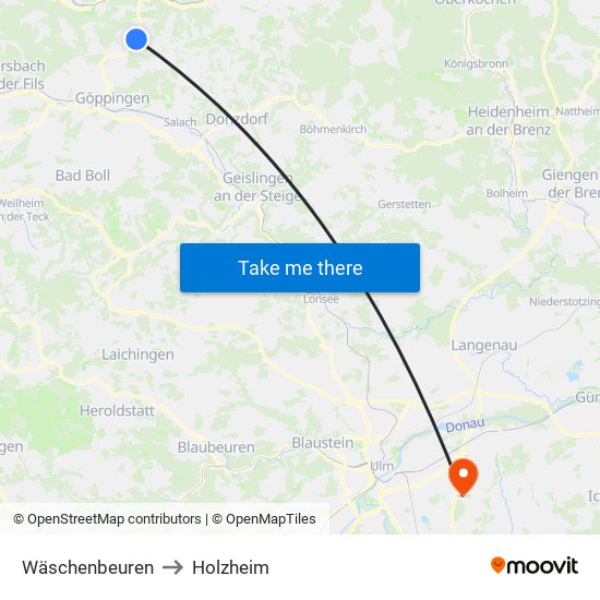 Wäschenbeuren to Holzheim map