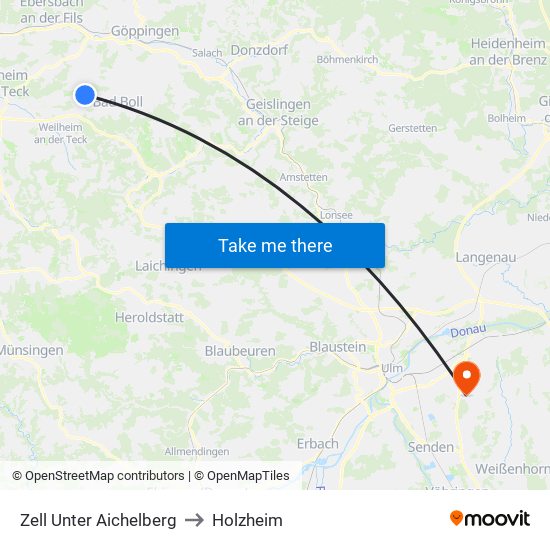 Zell Unter Aichelberg to Holzheim map