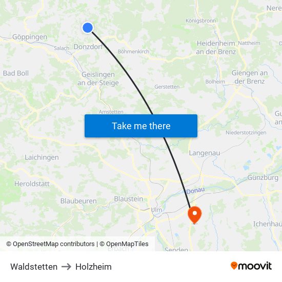 Waldstetten to Holzheim map