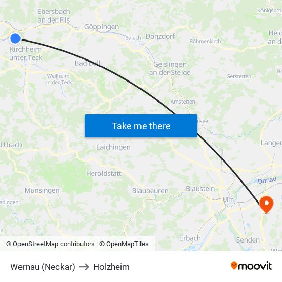 Wernau (Neckar) to Holzheim map