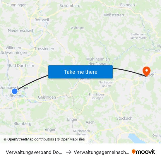 Verwaltungsverband Donaueschingen to Verwaltungsgemeinschaft Meßkirch map