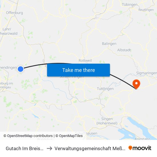 Gutach Im Breisgau to Verwaltungsgemeinschaft Meßkirch map