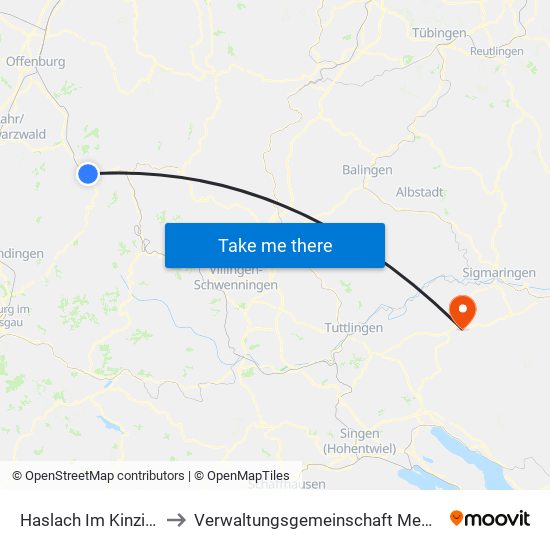 Haslach Im Kinzigtal to Verwaltungsgemeinschaft Meßkirch map