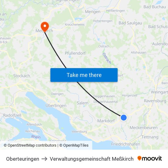 Oberteuringen to Verwaltungsgemeinschaft Meßkirch map