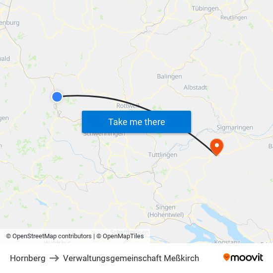 Hornberg to Verwaltungsgemeinschaft Meßkirch map