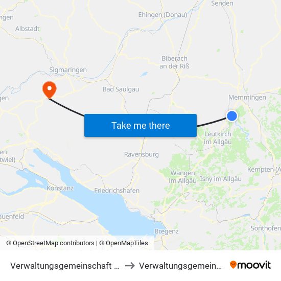 Verwaltungsgemeinschaft Leutkirch Im Allgäu to Verwaltungsgemeinschaft Meßkirch map
