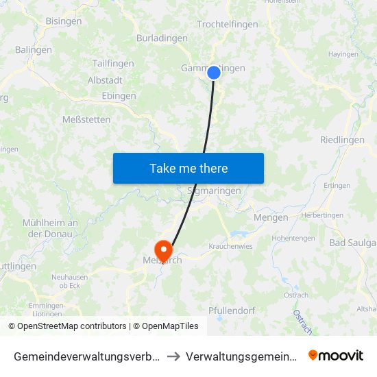 Gemeindeverwaltungsverband Gammertingen to Verwaltungsgemeinschaft Meßkirch map