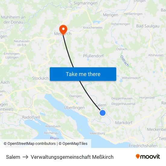 Salem to Verwaltungsgemeinschaft Meßkirch map