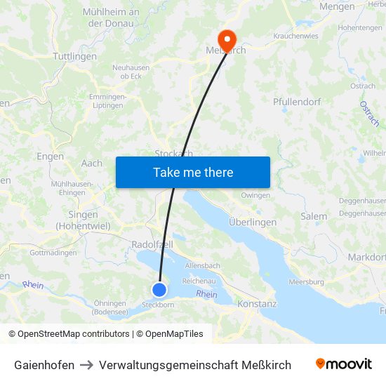Gaienhofen to Verwaltungsgemeinschaft Meßkirch map
