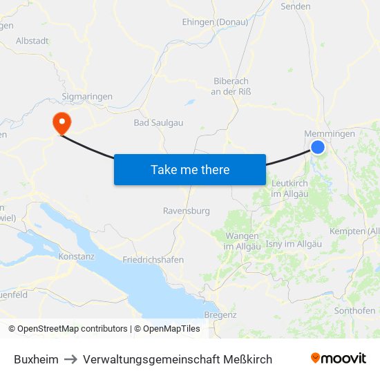 Buxheim to Verwaltungsgemeinschaft Meßkirch map