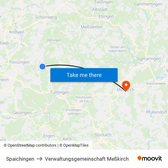 Spaichingen to Verwaltungsgemeinschaft Meßkirch map