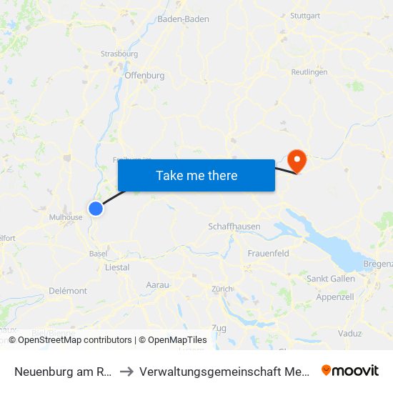 Neuenburg am Rhein to Verwaltungsgemeinschaft Meßkirch map