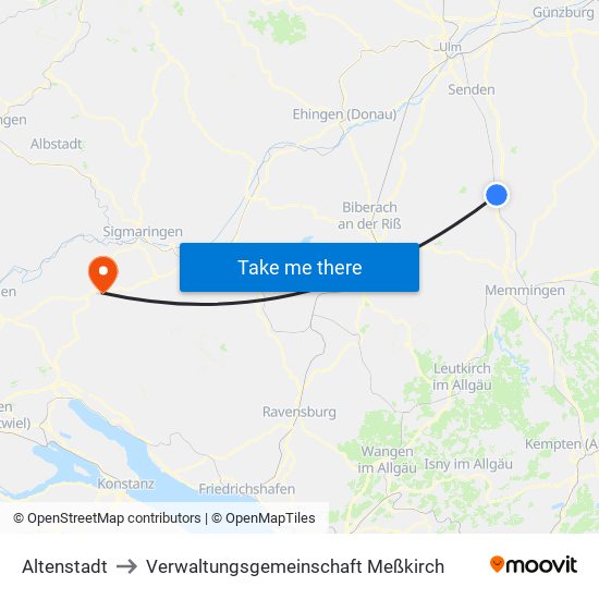 Altenstadt to Verwaltungsgemeinschaft Meßkirch map