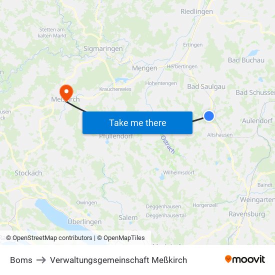 Boms to Verwaltungsgemeinschaft Meßkirch map