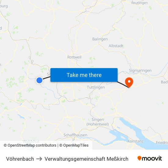 Vöhrenbach to Verwaltungsgemeinschaft Meßkirch map