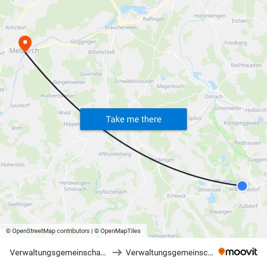 Verwaltungsgemeinschaft Wilhelmsdorf to Verwaltungsgemeinschaft Meßkirch map