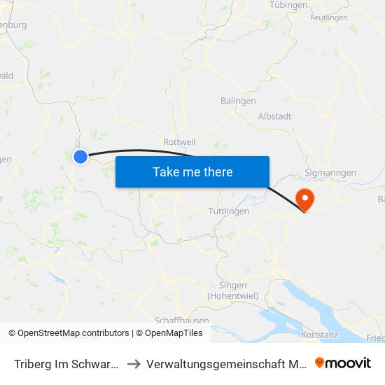 Triberg Im Schwarzwald to Verwaltungsgemeinschaft Meßkirch map