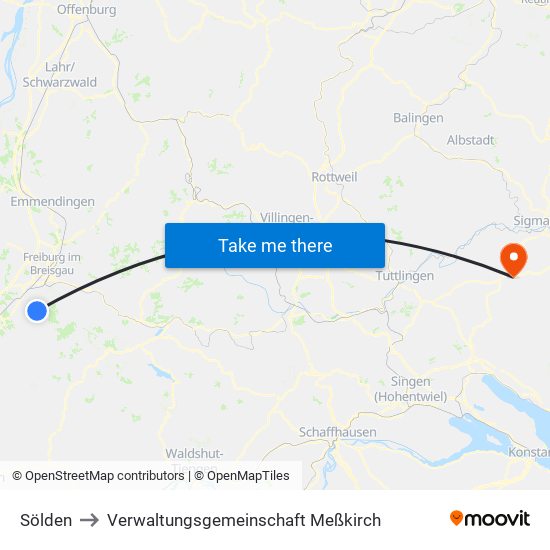 Sölden to Verwaltungsgemeinschaft Meßkirch map