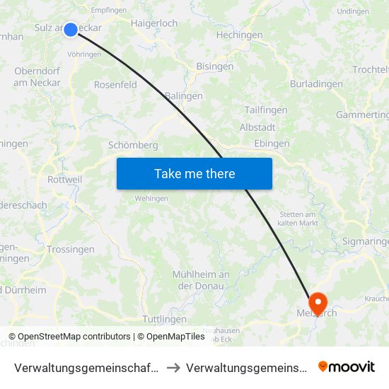 Verwaltungsgemeinschaft Sulz am Neckar to Verwaltungsgemeinschaft Meßkirch map