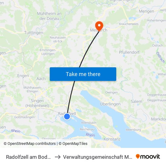 Radolfzell am Bodensee to Verwaltungsgemeinschaft Meßkirch map