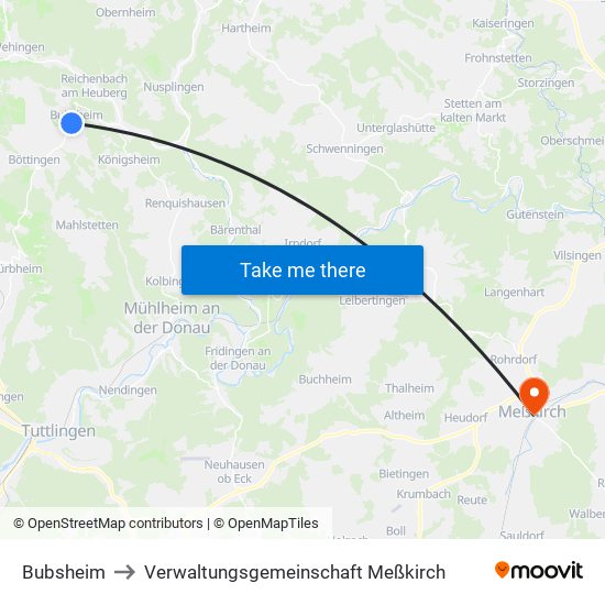 Bubsheim to Verwaltungsgemeinschaft Meßkirch map