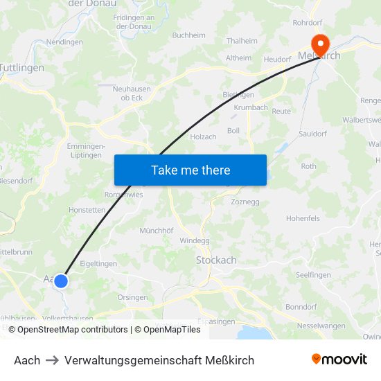 Aach to Verwaltungsgemeinschaft Meßkirch map