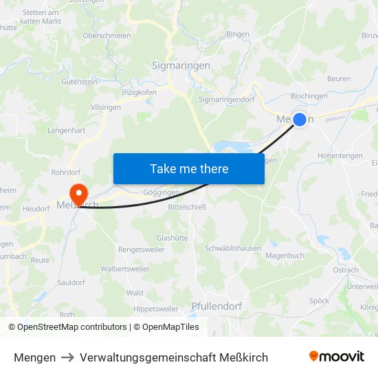 Mengen to Verwaltungsgemeinschaft Meßkirch map