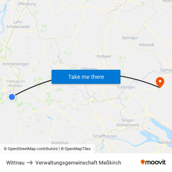 Wittnau to Verwaltungsgemeinschaft Meßkirch map