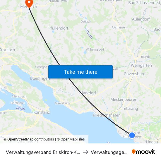 Verwaltungsverband Eriskirch-Kressbronn am Bodensee-Langenargen to Verwaltungsgemeinschaft Meßkirch map