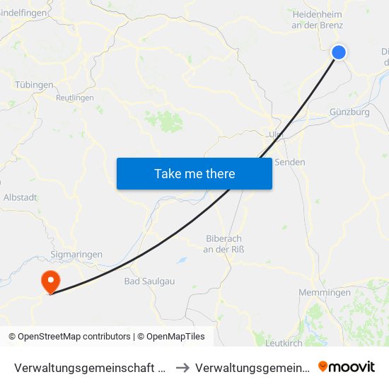 Verwaltungsgemeinschaft Giengen An Der Brenz to Verwaltungsgemeinschaft Meßkirch map