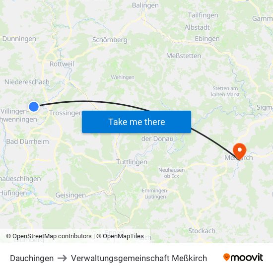 Dauchingen to Verwaltungsgemeinschaft Meßkirch map