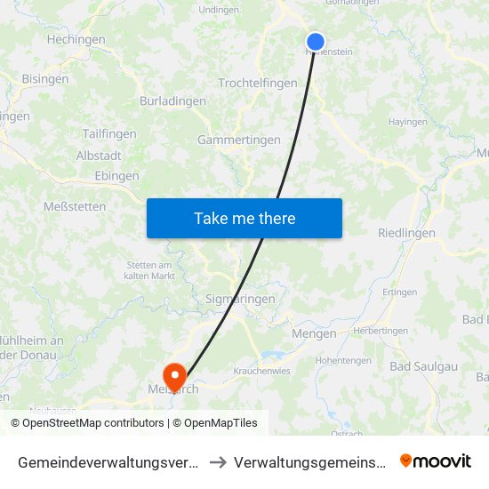 Gemeindeverwaltungsverband Engstingen to Verwaltungsgemeinschaft Meßkirch map
