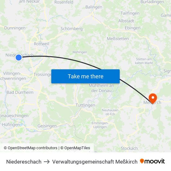 Niedereschach to Verwaltungsgemeinschaft Meßkirch map