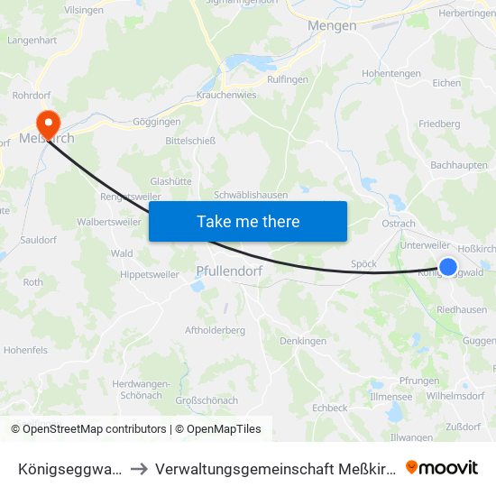 Königseggwald to Verwaltungsgemeinschaft Meßkirch map