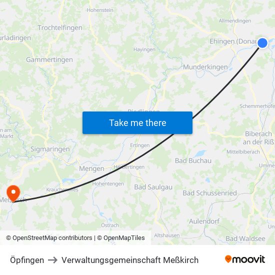 Öpfingen to Verwaltungsgemeinschaft Meßkirch map