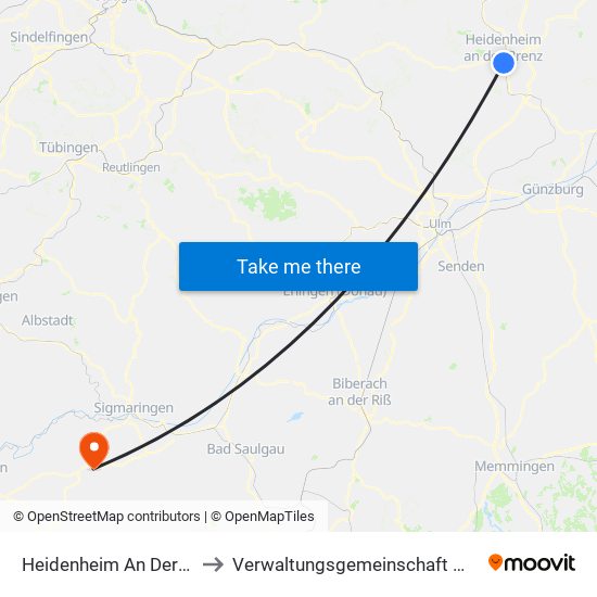 Heidenheim An Der Brenz to Verwaltungsgemeinschaft Meßkirch map