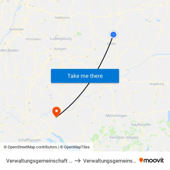 Verwaltungsgemeinschaft Ellwangen (Jagst) to Verwaltungsgemeinschaft Meßkirch map