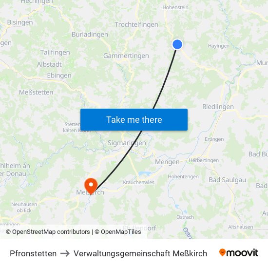 Pfronstetten to Verwaltungsgemeinschaft Meßkirch map