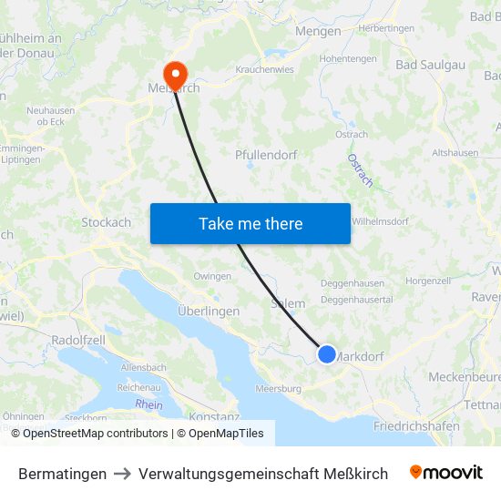 Bermatingen to Verwaltungsgemeinschaft Meßkirch map