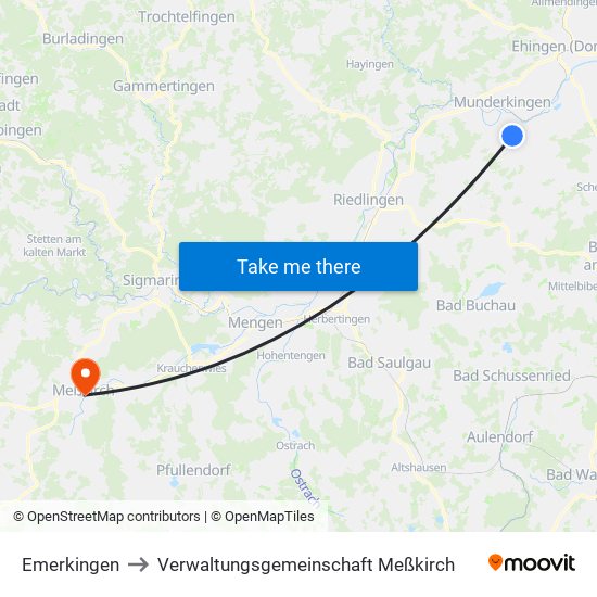 Emerkingen to Verwaltungsgemeinschaft Meßkirch map