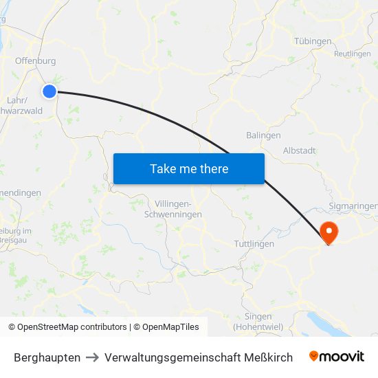 Berghaupten to Verwaltungsgemeinschaft Meßkirch map