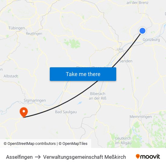 Asselfingen to Verwaltungsgemeinschaft Meßkirch map
