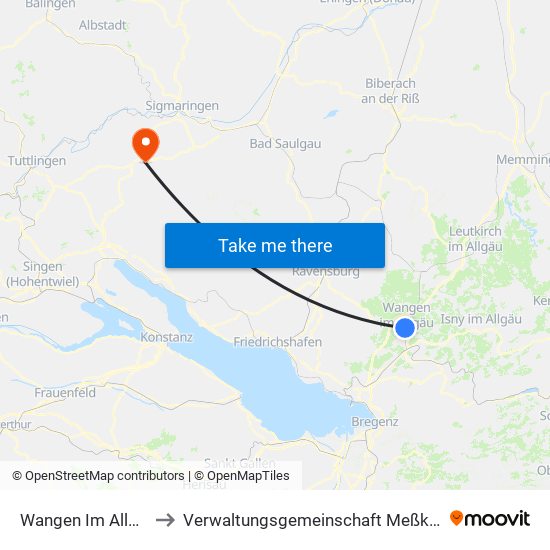 Wangen Im Allgäu to Verwaltungsgemeinschaft Meßkirch map