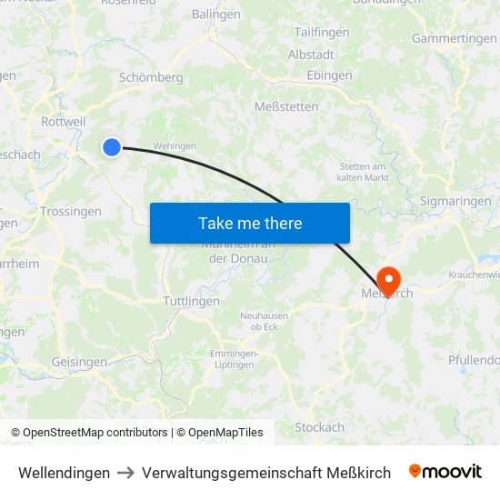 Wellendingen to Verwaltungsgemeinschaft Meßkirch map
